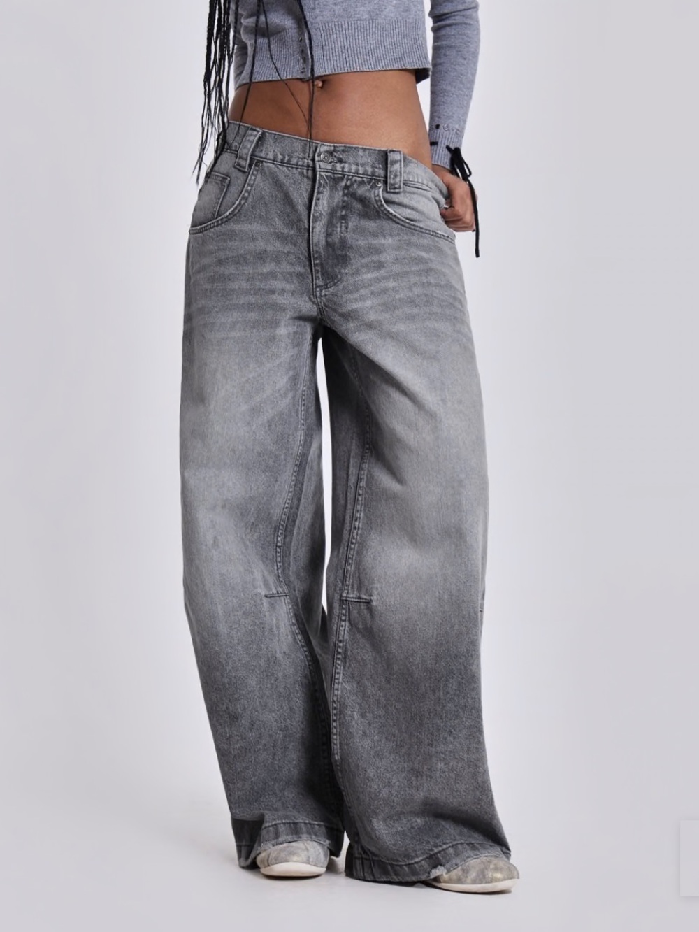 Jaded London Washed Grey Colossus Wide-Leg Jeans